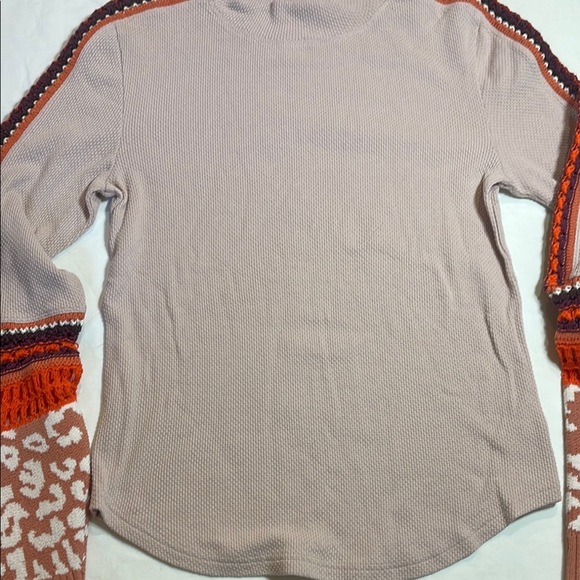Free People Cream and Orange Cowl Neck Sweater with Geometric Pattern - Picture 7 of 12